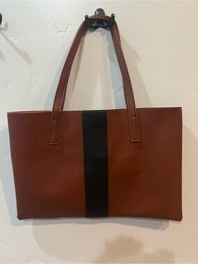 Vince Camuto Brown Tote Bag with Black Center Stripe